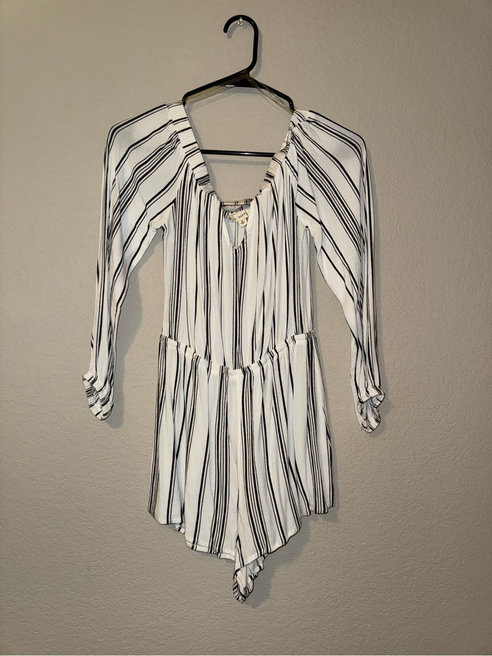 La Hearts Black and White Striped Romper